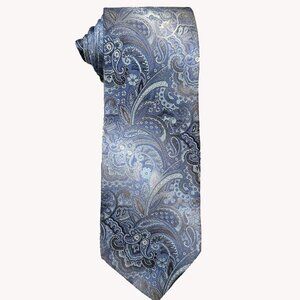 NEW w/o Tags Pronto Uomo Ombré Light Blue & Silver Floral Paisley 100% Silk 62"